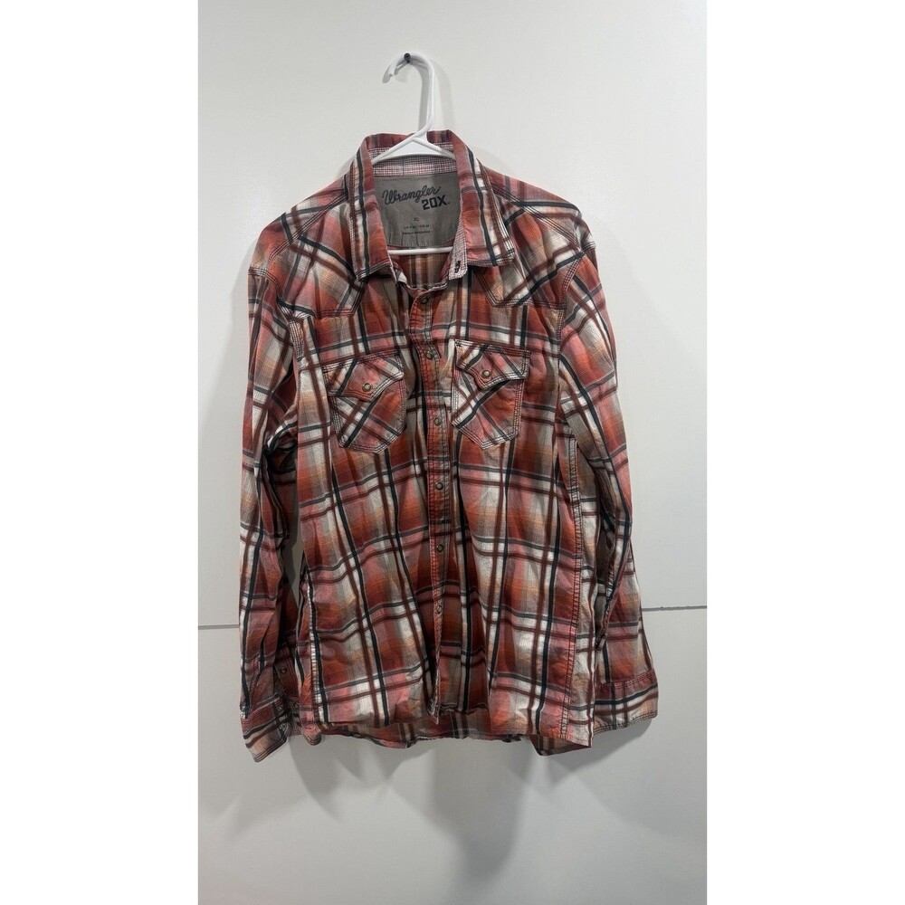 Wrangler 20X Mens Western Shirt Red Plaid Pearl Snaps SZ XL